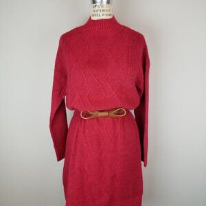 Classic Red Loft Cable Knit Long Sleeve Sweater Dress * Medium * NEW w/Tags